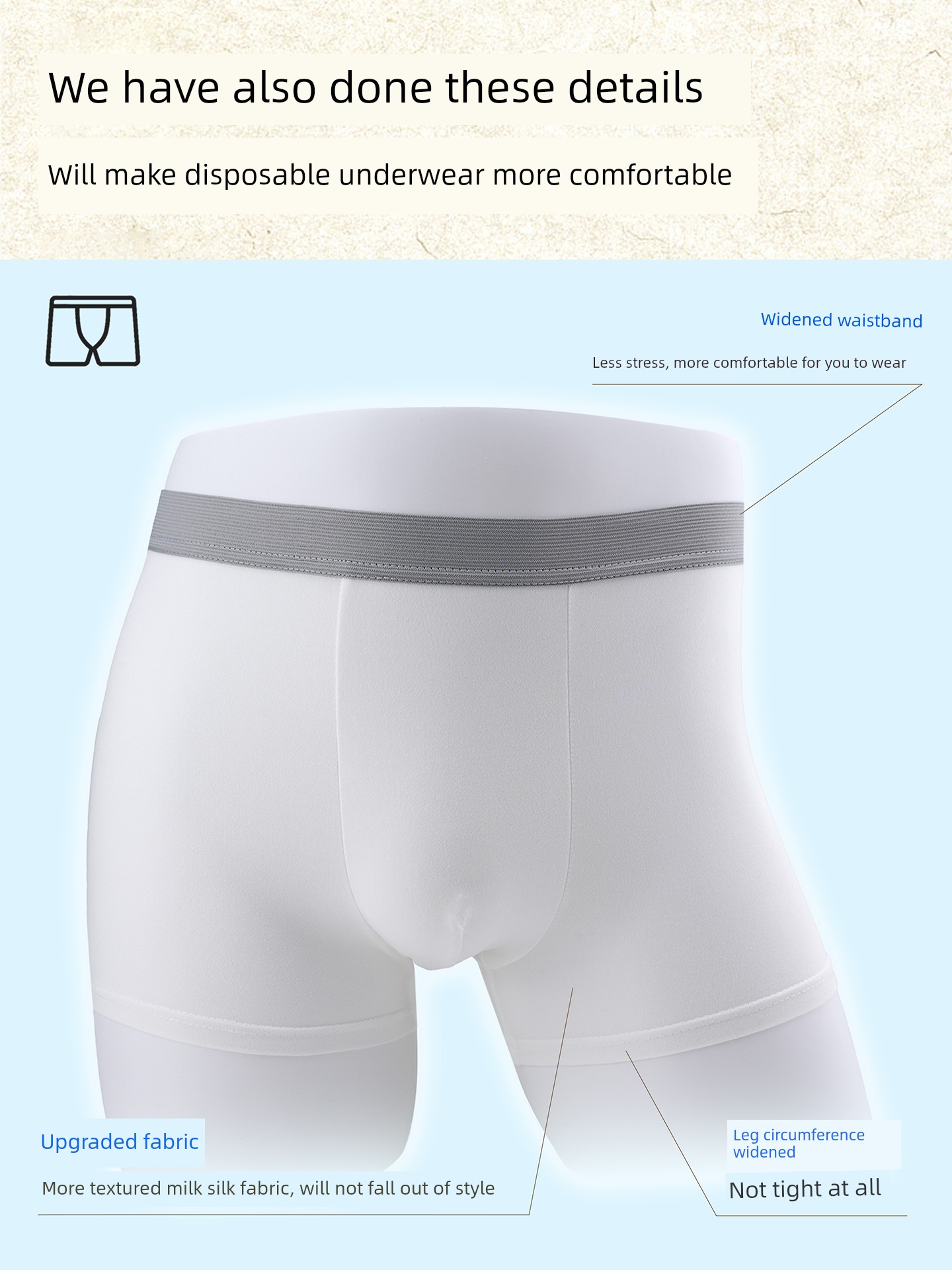 Waytogo Disposable Underwear for Men, Pure Cotton, Sterile, Individually Packaged, Daily Use, No-Wash, Medical-Grade, Seamless Boxer Briefs — 3