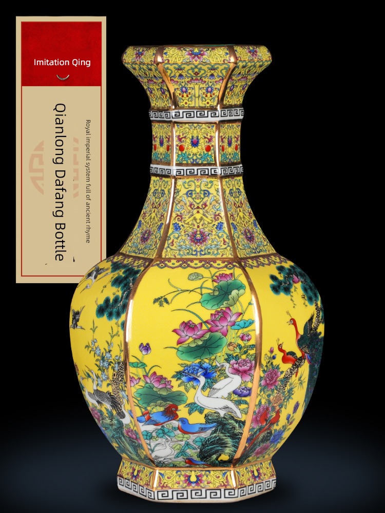 Chinese style Ceramic ware vase Ornaments Enamel Jingdezhen a living room flower arrangement ornament Imitation antique Arts and Crafts Dried flower