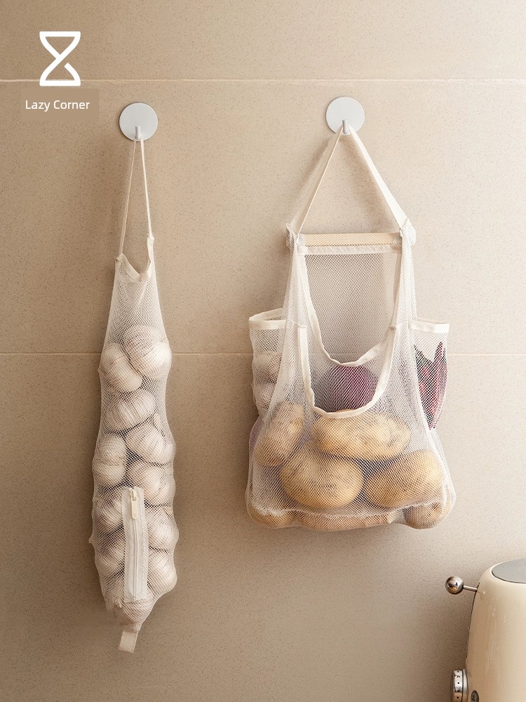 廚房必備懶角落蔥薑蒜收納袋掛牆式多功能透氣儲物網袋子