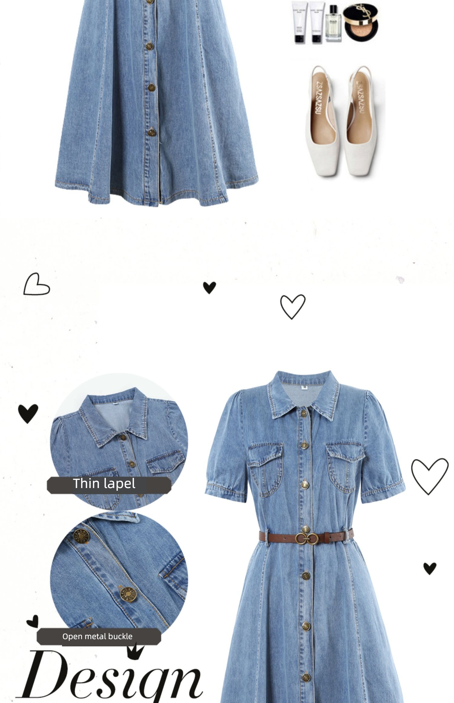 Lapel soft Wash denim Self-cultivation High waist literature