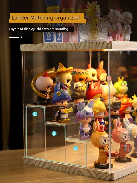 Blind box storage display rack with light dustproof doll display cabinet suitable for Pop Mart storage box figure display box