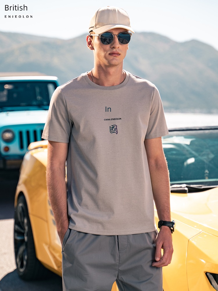 Cool feeling summer Chaopai laser printing Half sleeve Ice silk cotton