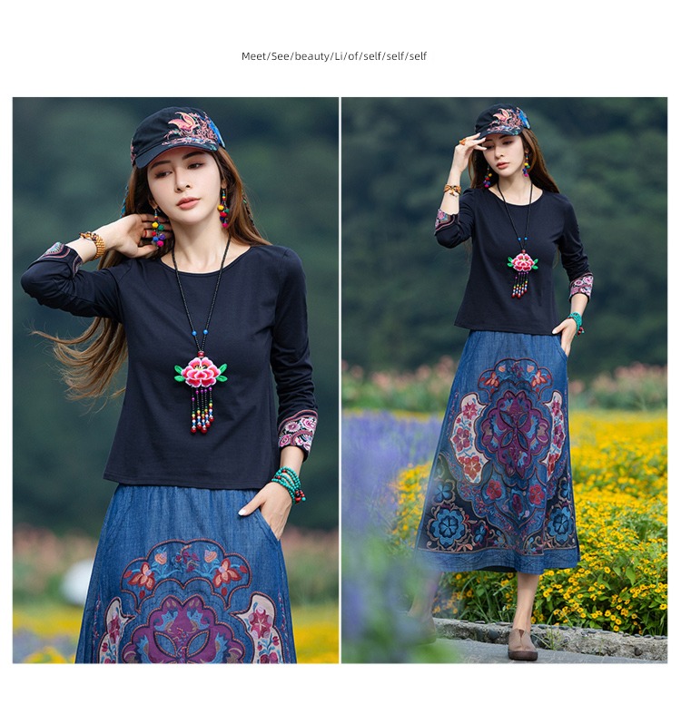 Long sleeve ma'am T-shirt Famous family style Undershirt Embroidery