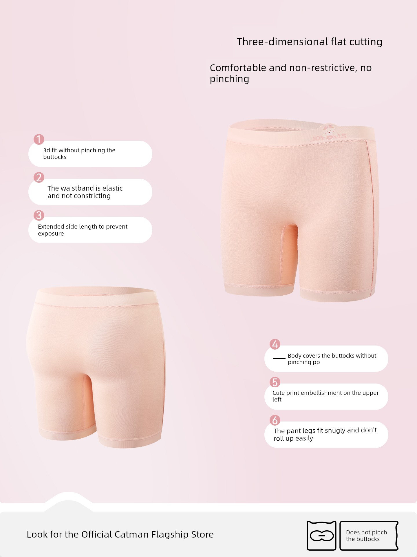 Catman Children's Safety Pants for Girls, Three-In-One Underwear, Class a 10A Antibacterial, 2026 Summer Thin Anti-Exposure Leggings — 3