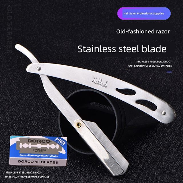 Stainless steel razor stand vintage beard knife barber shop hair stylist professional hair salon tool folding manual shaving