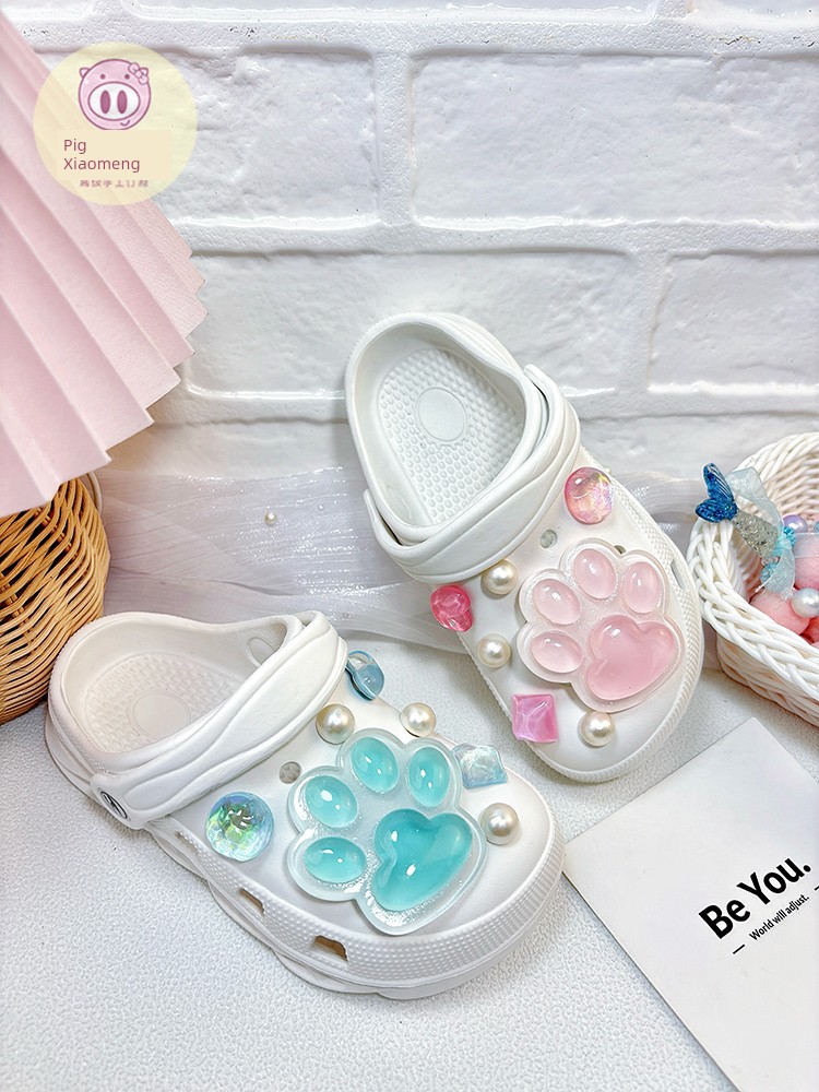 Cat's Paw Hole Shoes Girl White One-Piece Slippers Kids Swimming Outdoor Non-Slip Soft Bottom Western Style Wet Summer — 2