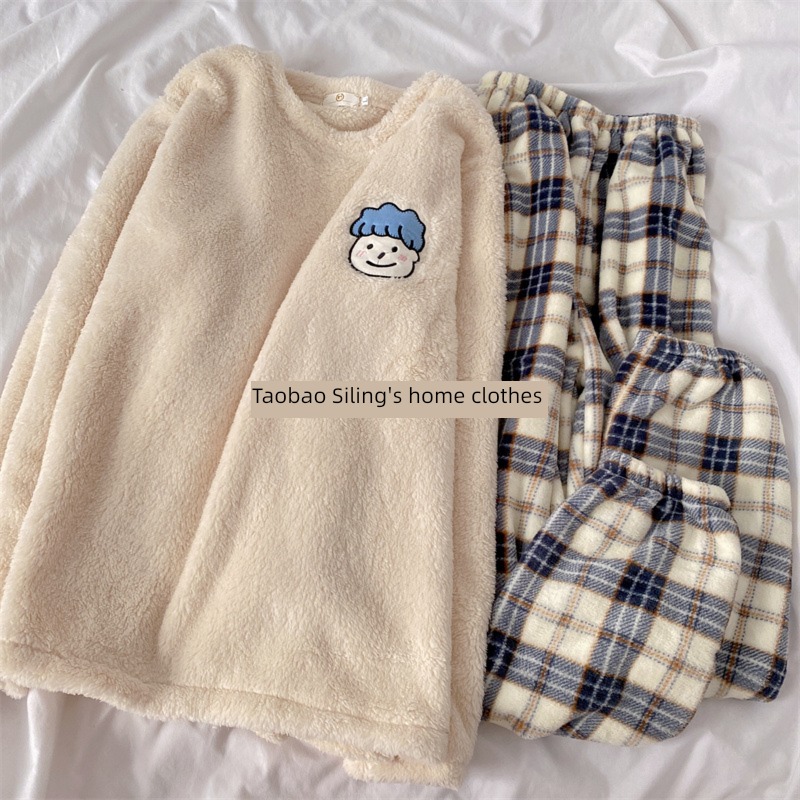 cartoon man Flannel Autumn and winter lovers pajamas