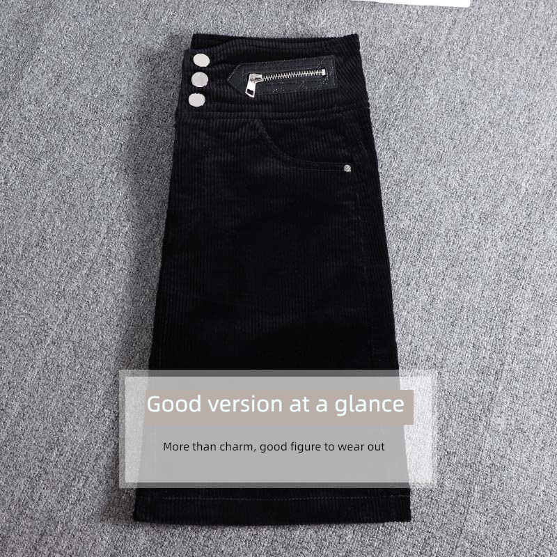 black winter High waist A word corduroy skirt