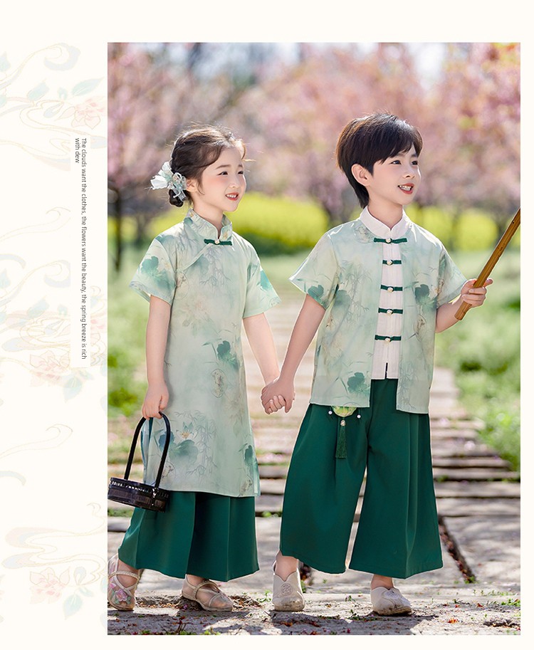 Boys and Girls Baby Spring Mountain Lotus Hanfu Ancient Style Kindergarten Performance Costume Tang Suit Chinese Style Poetry Recitation Performance Outfit — 25