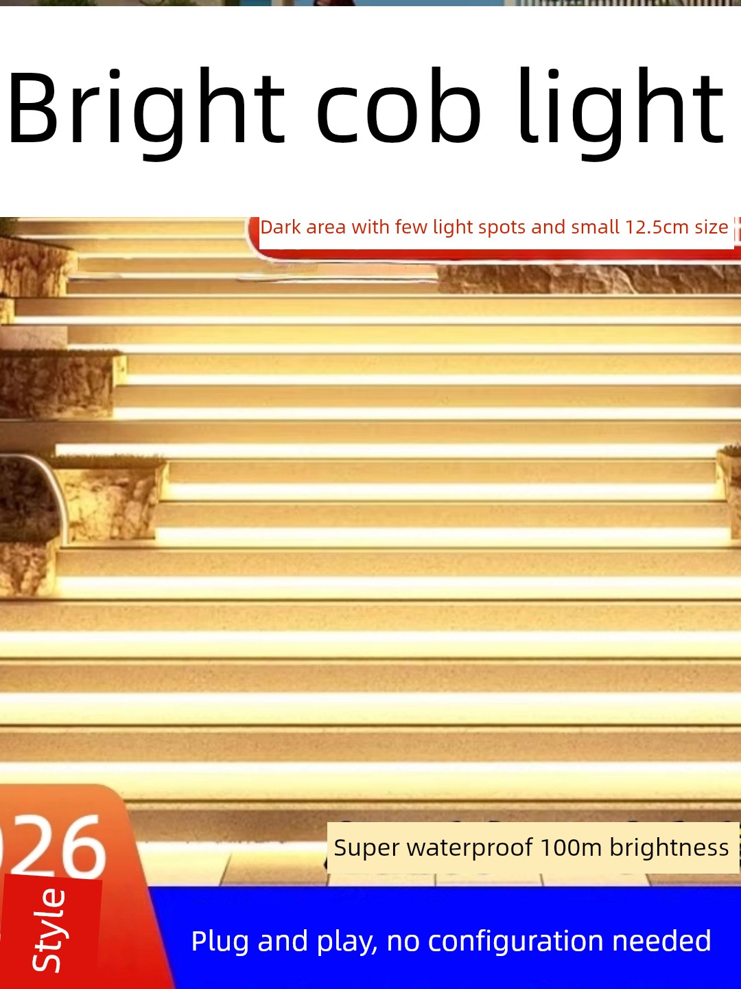 Cob Light Strip for Living Room Ceiling 220V Super Bright Outdoor Waterproof Led Linear Light Strip Bedroom Self-Adhesive Linear Light for Home Use