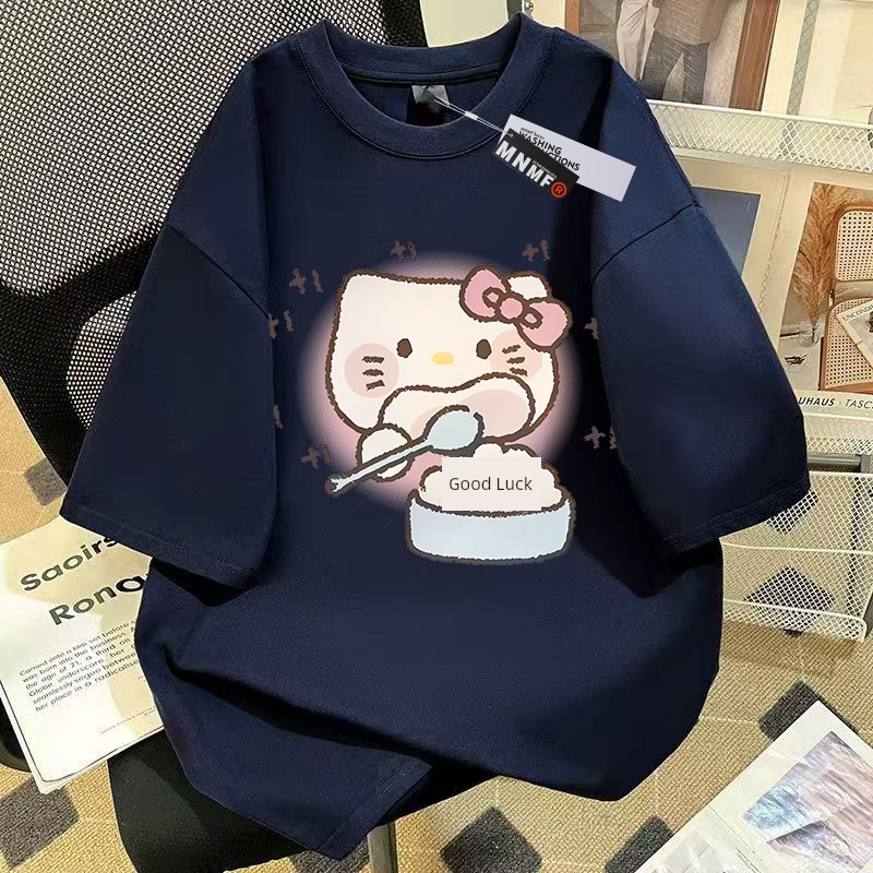 Girls' Pure Cotton Short-Sleeve T-Shirt, Summer 2026 New Style, Featuring Shark and Kitten Designs, Trendy and Versatile Half-Sleeve Top for Older Children — 32