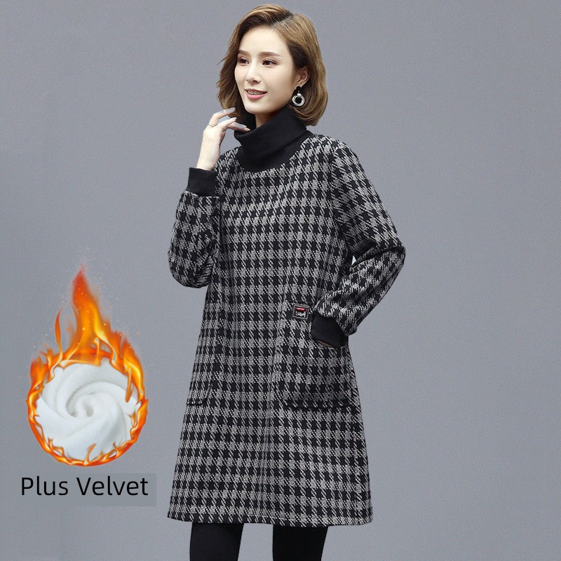 Autumn and winter thickening Plush houndstooth  Foreign style Dress