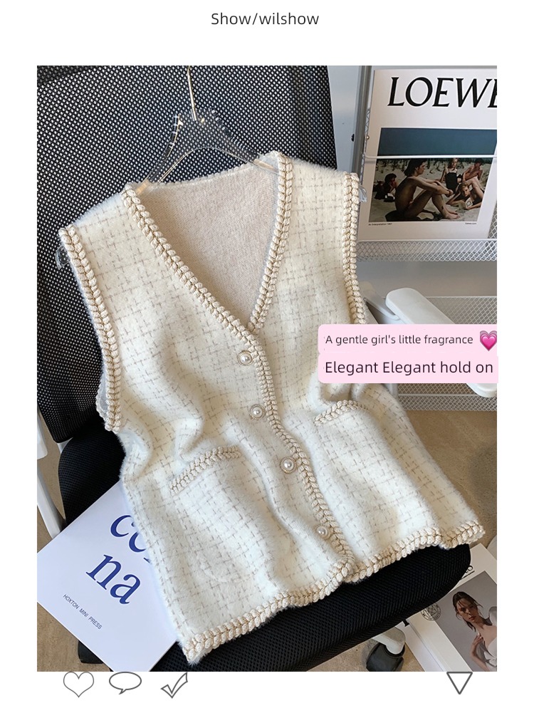 Little fragrance Mink hair V-neck ma'am knitting Vest