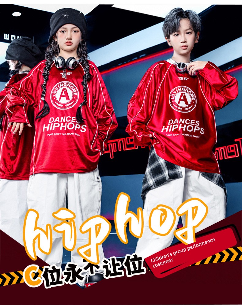 Children's Performance Clothing Hip-Hop Street Dance Children's Clothing Trendy Boys' Outfit Summer Drum Performance Outfit Girls' Clothing — 4