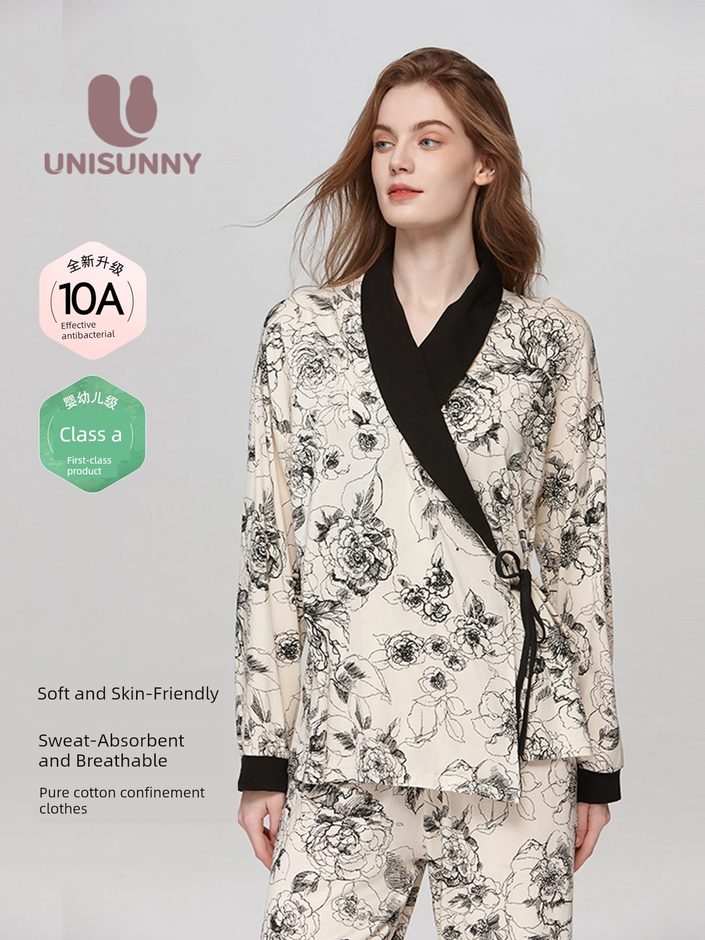 Unisunny Postpartum Clothing Autumn Pure Cotton Sweat-Absorbent Nursing Pajamas Maternity Home Wear Autumn and Winter