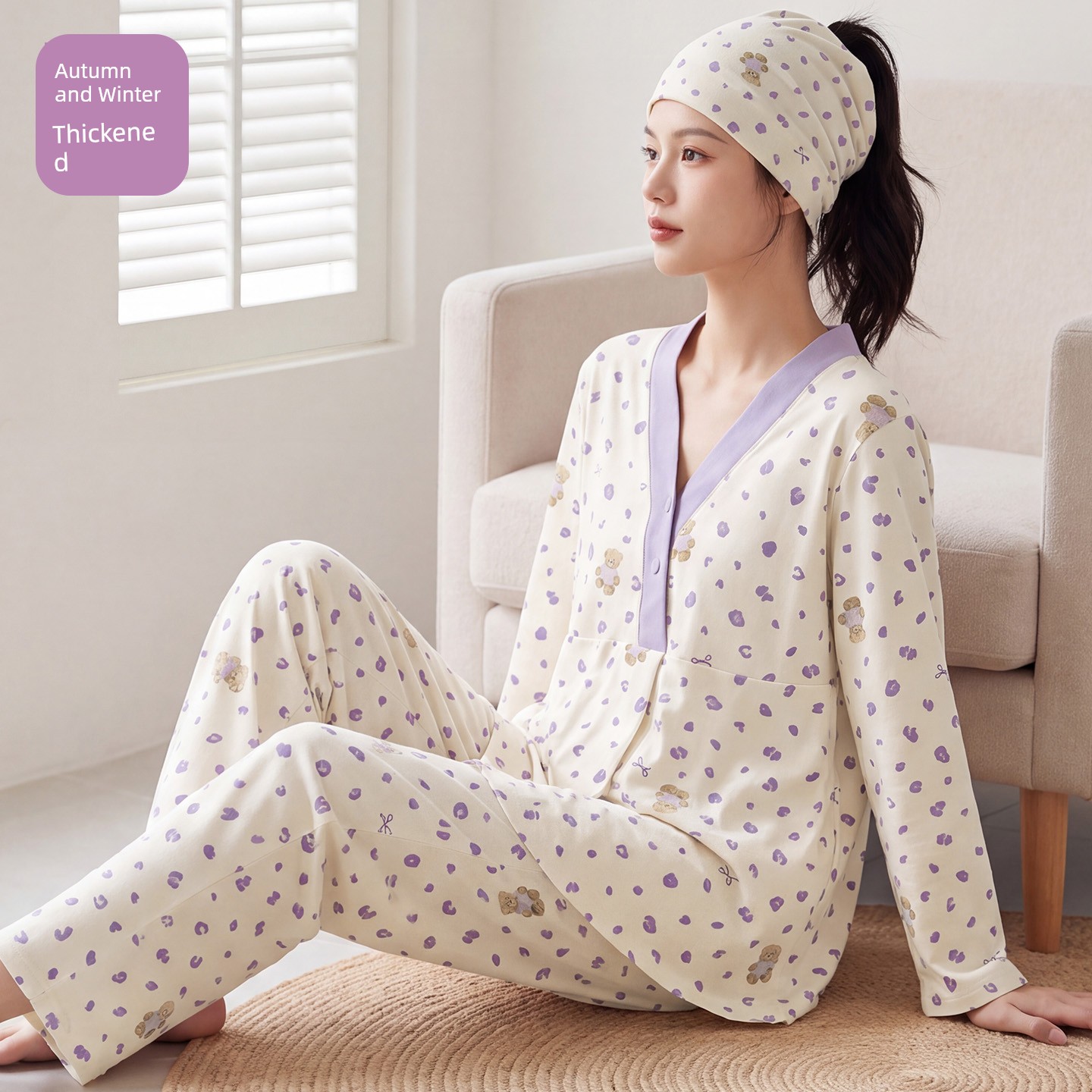 Modal Summer, Autumn, and Winter Maternity Wear with Chest Pads, Pure Cotton Postpartum October Maternity Nursing Pajamas and Loungewear — 8
