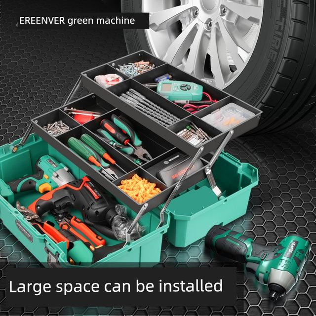 Green Lin Hardware Tool Storage Box Electric Wrench Tool Storage Box Extra Large Capacity Three-layer Folding Large Handle