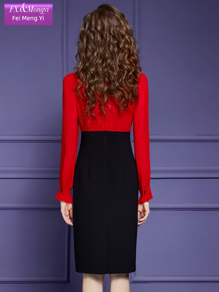 Fei Mengyi Dress Autumn and winter temperament Goddess Nail bead