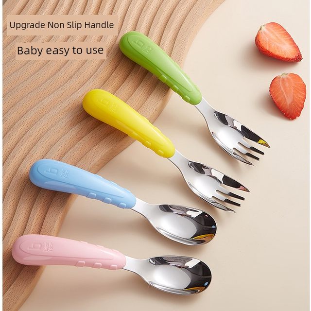 Children's forks do not hurt their mouths 316 stainless steel baby noodles forks and spoon set for special dining tableware