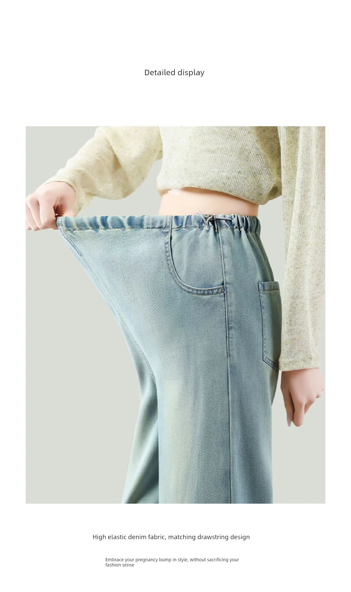 Maternity Denim Wide-Leg Pants for Spring and Autumn, Cropped Length for Petite Women, Summer Thin Style, Non-Tightening on the Belly, Straight-Leg Pants — 10