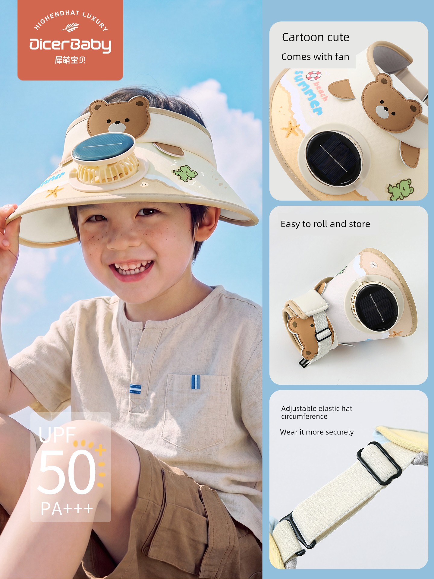 Children's Fan with Solar-Powered Sun Protection Hat, Summer Sunshade Hat for Boys and Girls, Baby Sun Hat, Sunshade Hat — 4