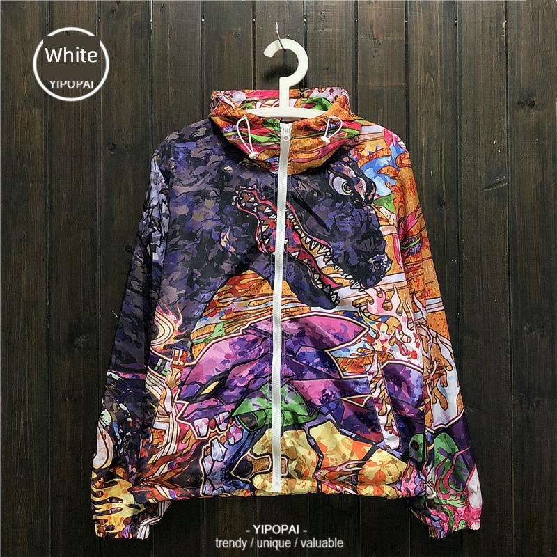 Graffiti three-dimensional dinosaur Retro Godzilla tie-dyed loose coat