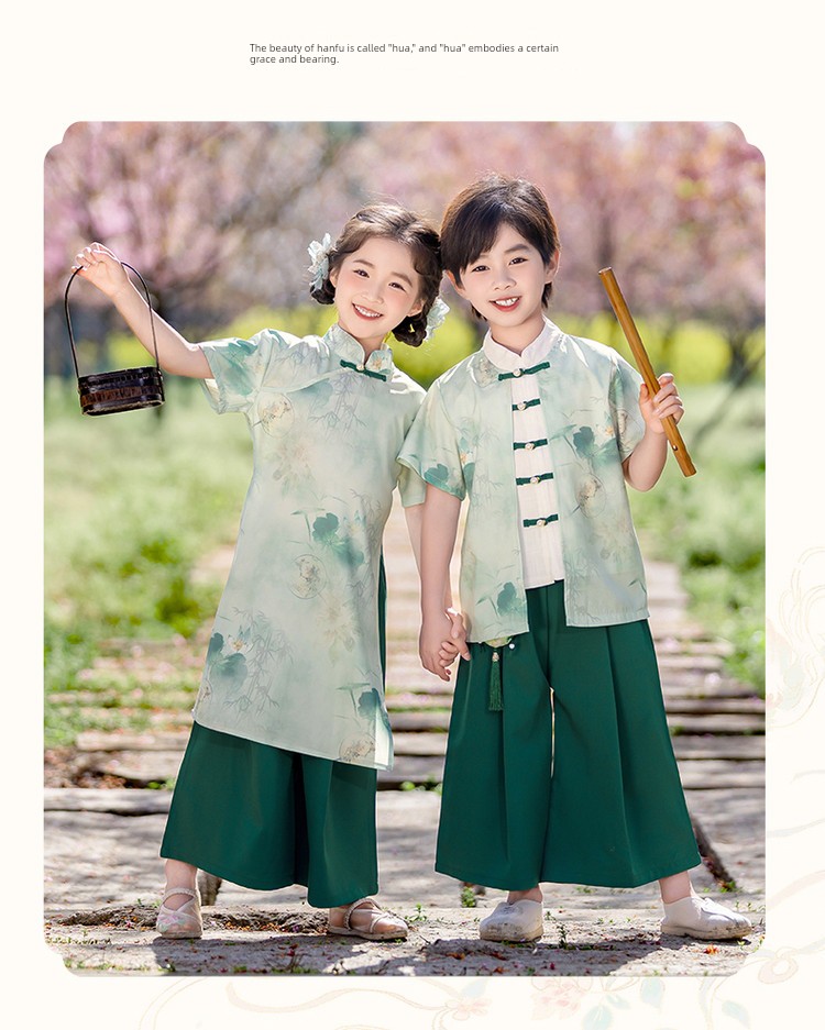 Boys and Girls Baby Spring Mountain Lotus Hanfu Ancient Style Kindergarten Performance Costume Tang Suit Chinese Style Poetry Recitation Performance Outfit — 8