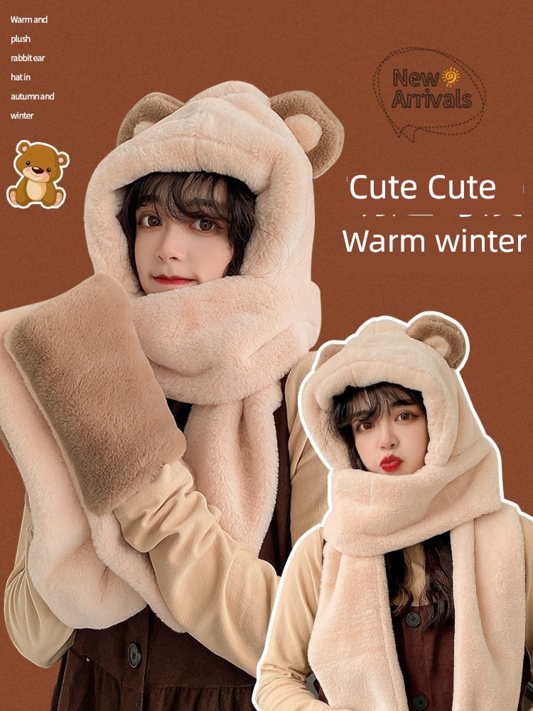 female scarf glove winter Maomao lovely keep warm Hat