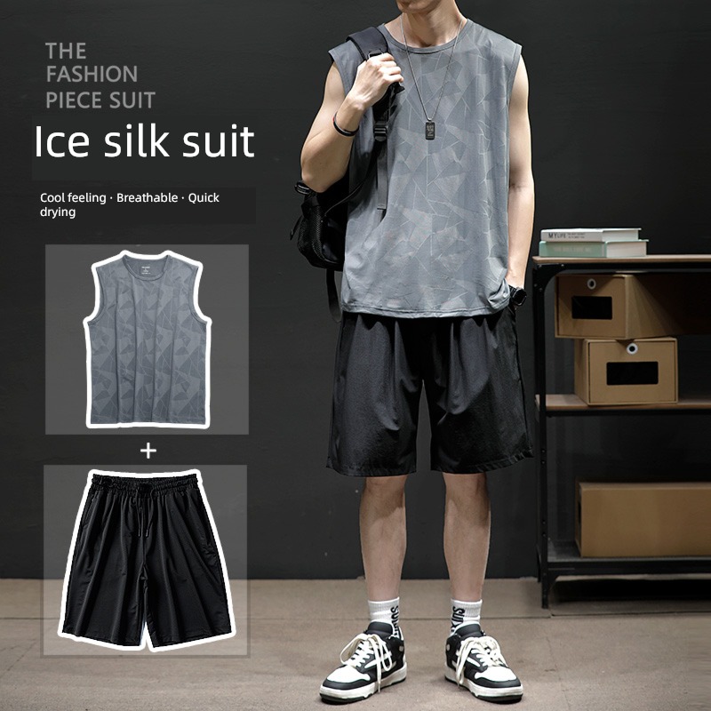 summer Ice silk quick-drying Sleeveless man Sports suit