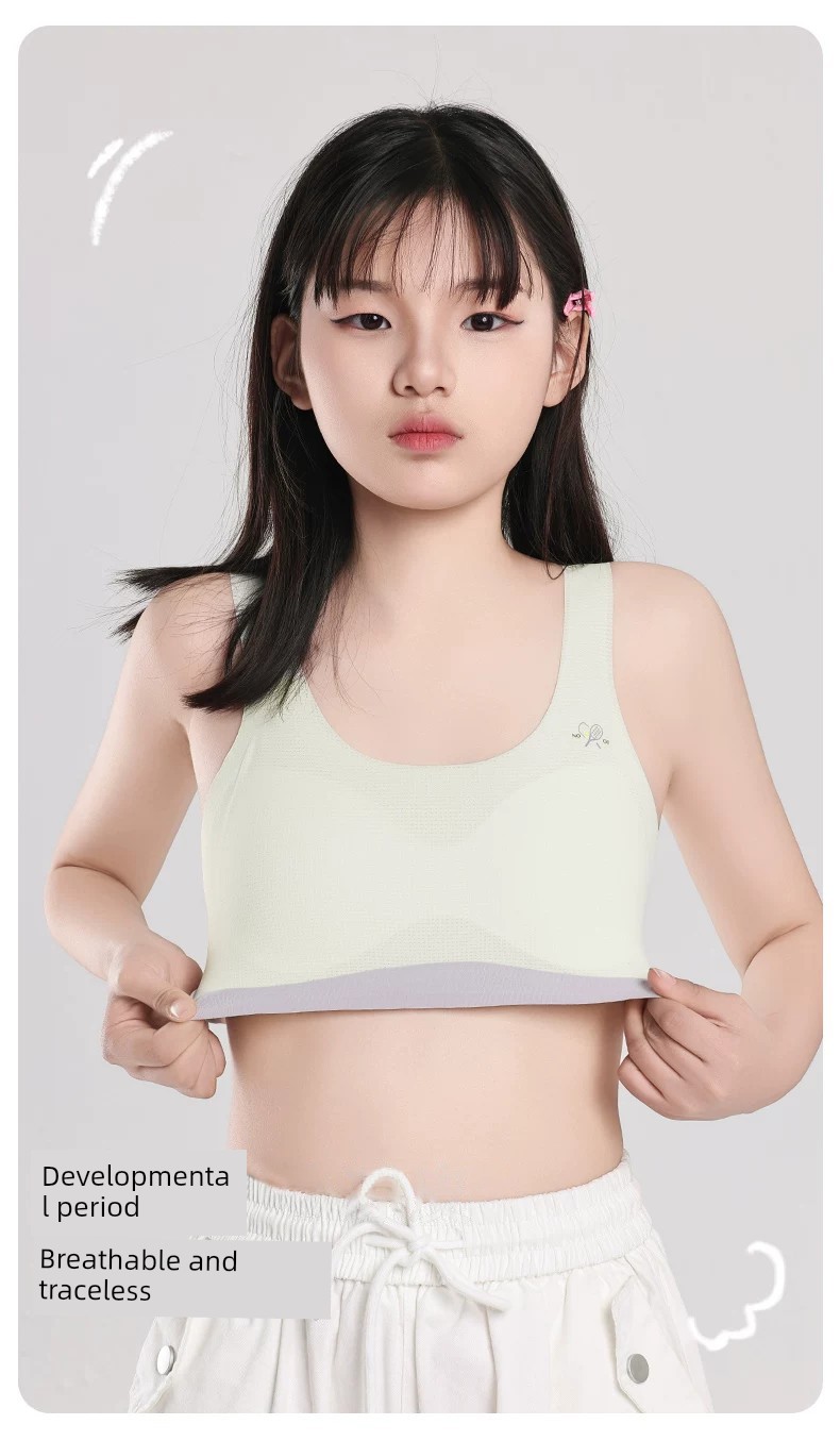 Nanjiren Fixed-Cup Girls' Underwear for Development Period, Student Bras for 8-16 Years Old Adolescent Girls, Breathable Small Vest — 10