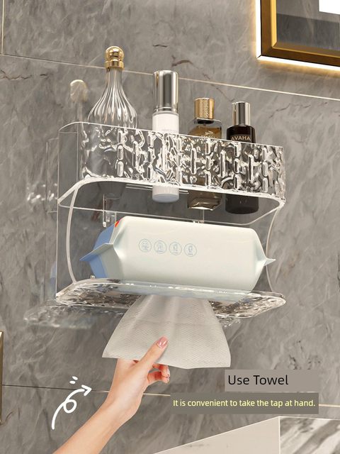 Washing towel storage box wall-mounted bathroom bathroom discarded secondary face towel storage rack toilet double-layer tissue box