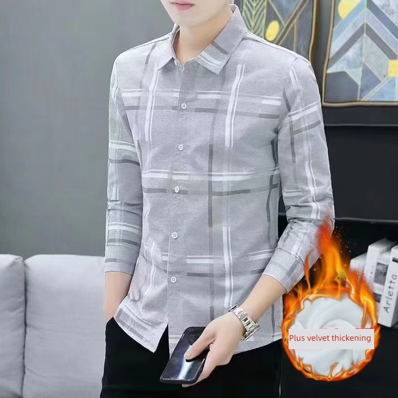 fashion Plush leisure time handsome Versatile Long sleeve shirt