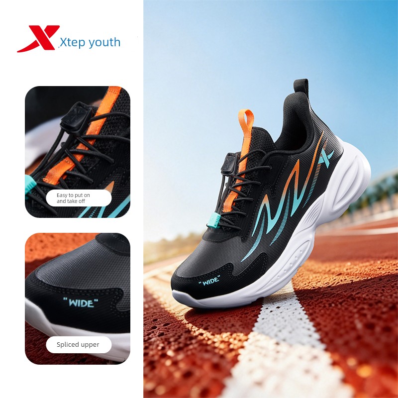 Xtep Children's Shoes Autumn New Model Boys' Sports Shoes with Buckle Breathable Mesh Running Shoes for Older Children Wide-Fit Shoes — 6