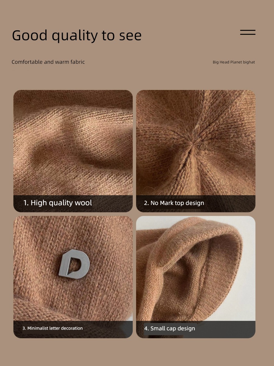 【 10.31 New products   Time limit 20% off 】 Big head circumference solar system knitting Pile cap Autumn and winter fashion Short eaves Fisherman hat