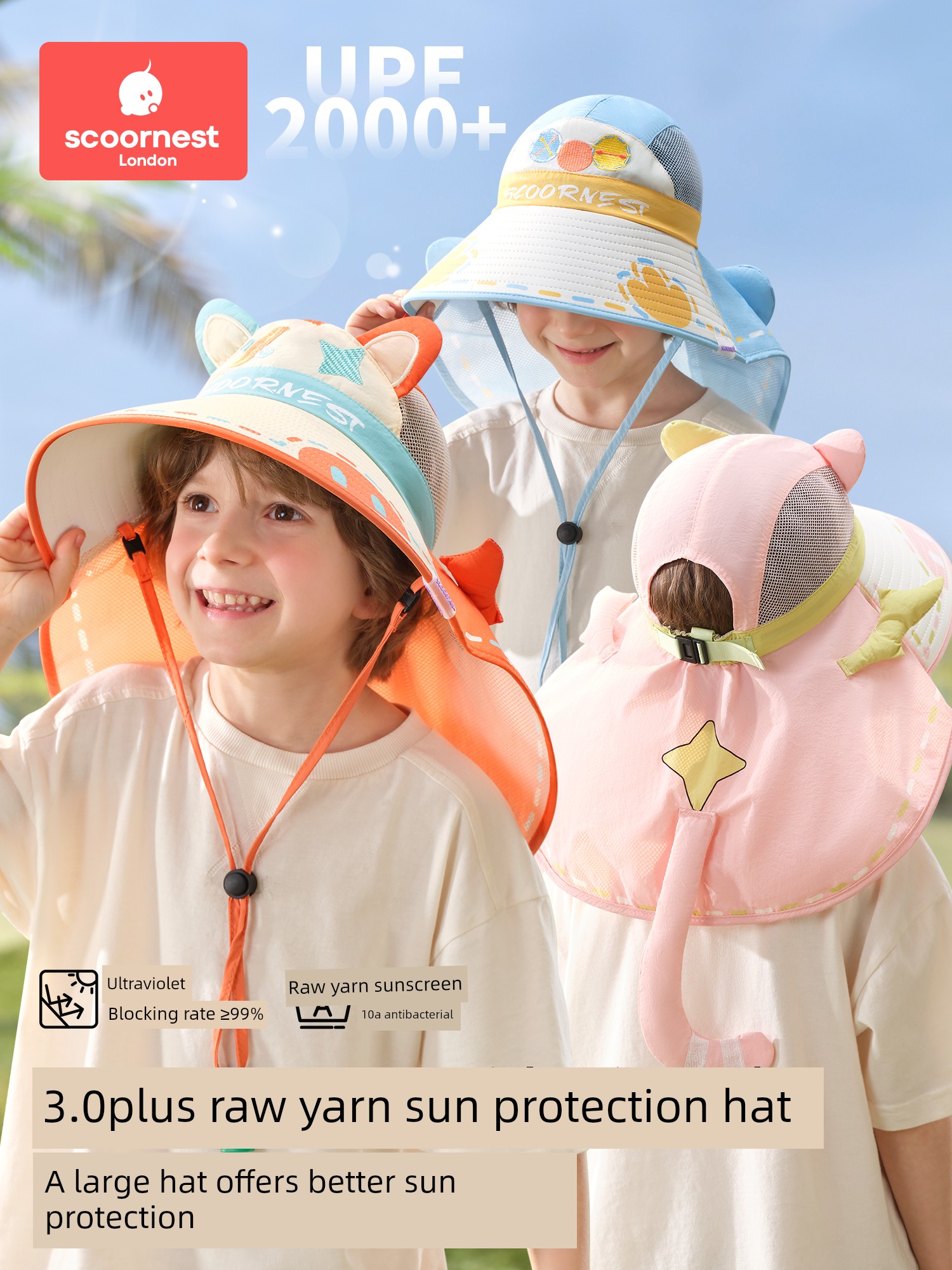 Kechao Kidsren's Sun Protection Hat Spring and Summer Uv Protection Baby Sunshade Hat for Boys and Girls with Large Brim