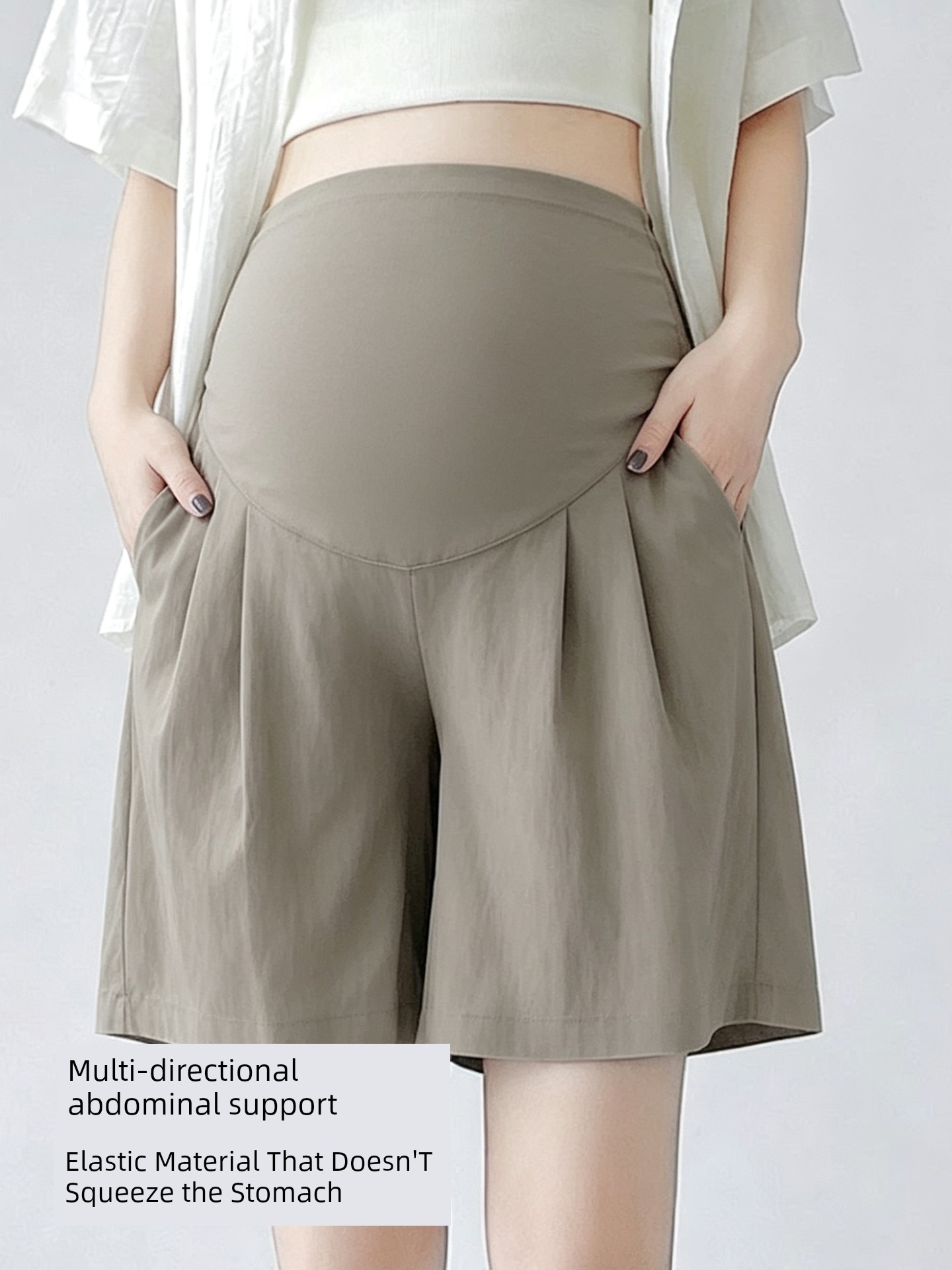 Maternity Shorts for Summer, Thin Style, Non-Tight on the Belly, Loose High-Waisted, Slimming, Cover the Belly, Maternity Wear, Ice Silk Wide-Leg with Belly Support