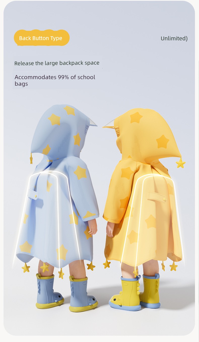Star Little Shark Children's Raincoat and Rain Shoe Set for Boys and Girls, Waterproof Cartoon Rain Boots, Non-Slip Water Shoes — 9