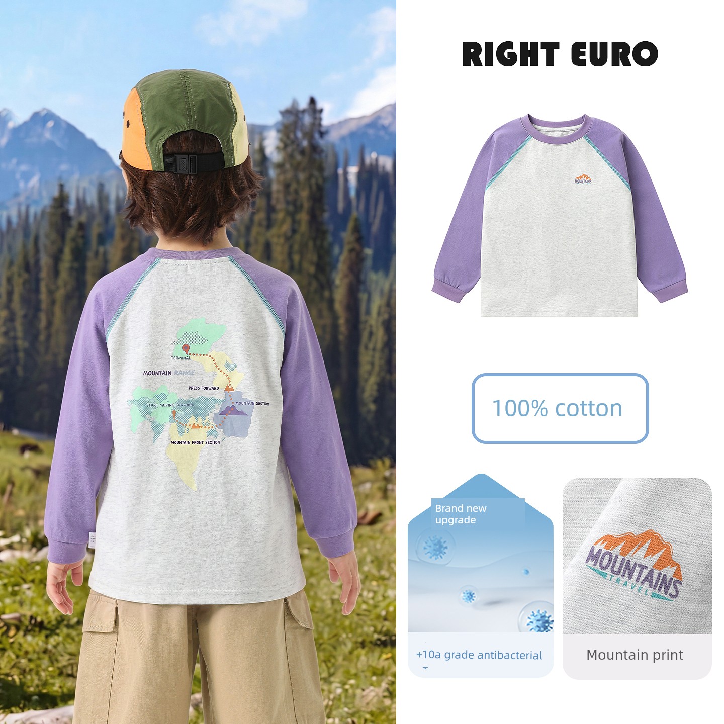 Right-Ou Boys' Long-Sleeved T-Shirt 2026 Spring and Autumn New Style Toddler Color-Blocked Round-Neck Top Loose Casual Base Shirt — 6