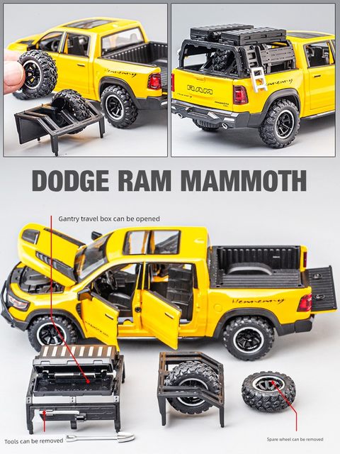 Dodge Tyrannosaurus Rex Pickup Alloy Car Model Boy Gift Ornaments Collection 1 32 Simulation Metal Toy Car