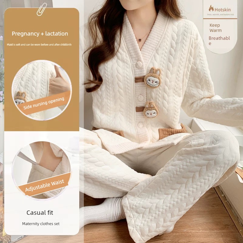 Postpartum Clothing Spring and Autumn Maternity Home Wear Set Plus Size Nursing Pajamas for Pregnant Women Summer — 4