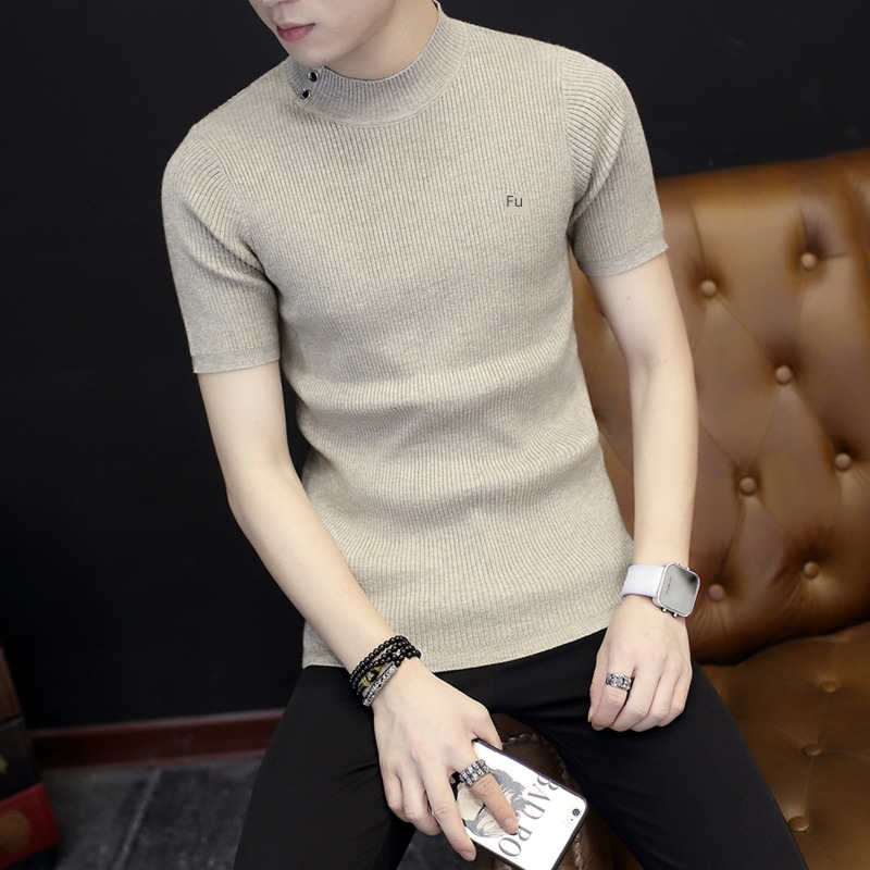 tide winter man Half high collar sweater Short sleeve Sweater
