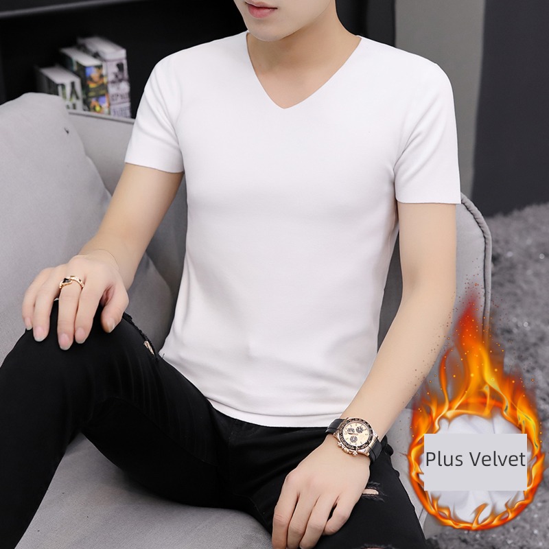 No trace man V-collar Tight fitting Undershirt Short sleeve T-shirt