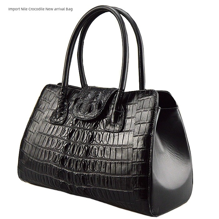  奢華尼羅鱷魚皮女包高檔真皮女士新款大容量手提包時尚潮流挎大包 黑色Product Thumbnail