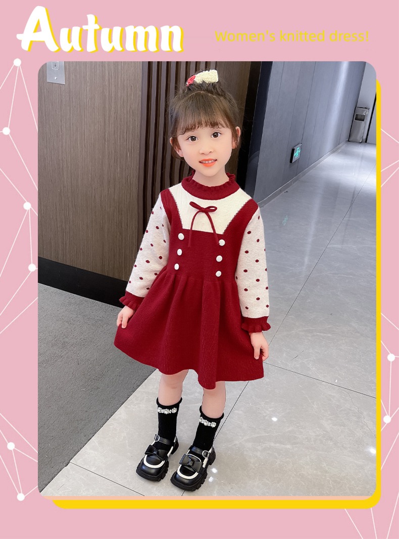 Foreign style baby thickening knitting children princess Wool dress