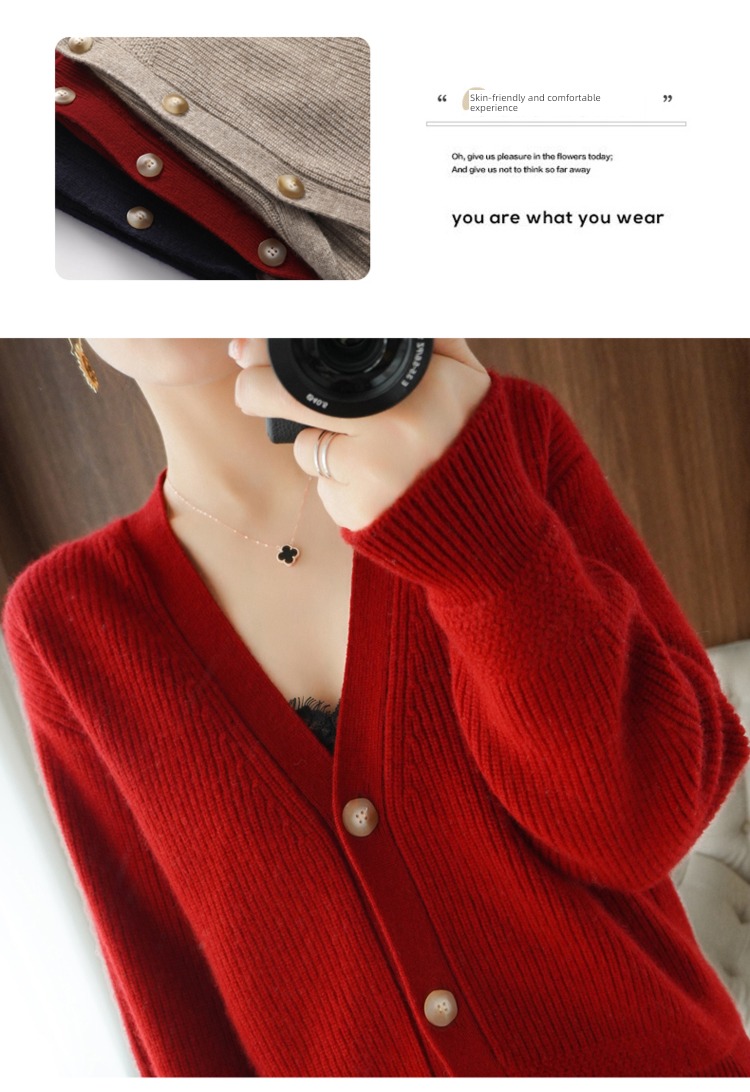 Early autumn V-neck Wear out knitting Cardigan ma'am sweater