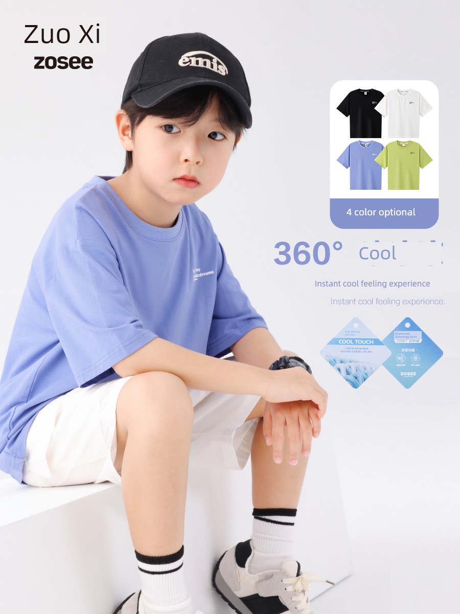 Zuoxi Children's Clothing Boys' T-Shirt Short-Sleeve Kids' Summer Top 2026 New Model Boys' Big Kids Summer Cool Half-Sleeve Shirt