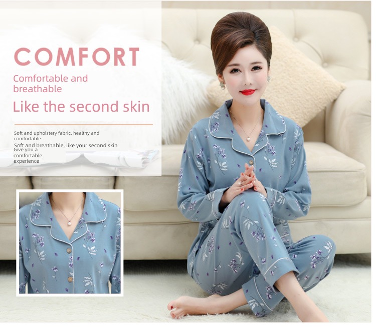 summer middle age mom Spring and Autumn Cotton mother-in-law pajamas