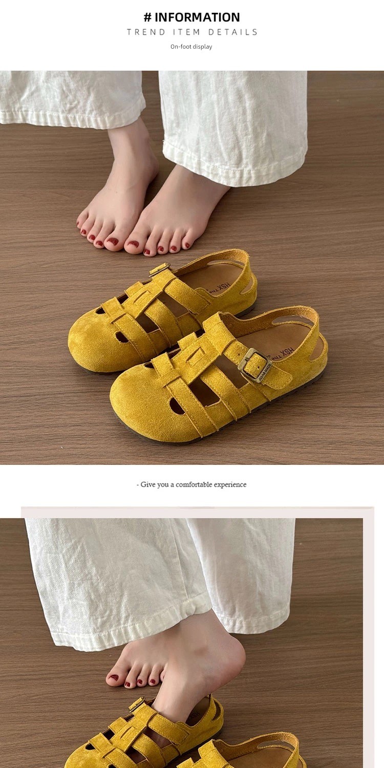 Girls' Birkenstock Sandals 2026 Summer New Retro Forest Style Closed-Toe Roman Shoes Children's Woven Hollow Breathable Sandals — 8
