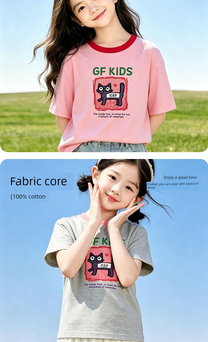Piggy Banner Girls' Short-Sleeved T-Shirt 2026 Summer New Style Pure Cotton Half-Sleeved Kidsren's Fashionable Summer Clothing Girls' Tops W — 5