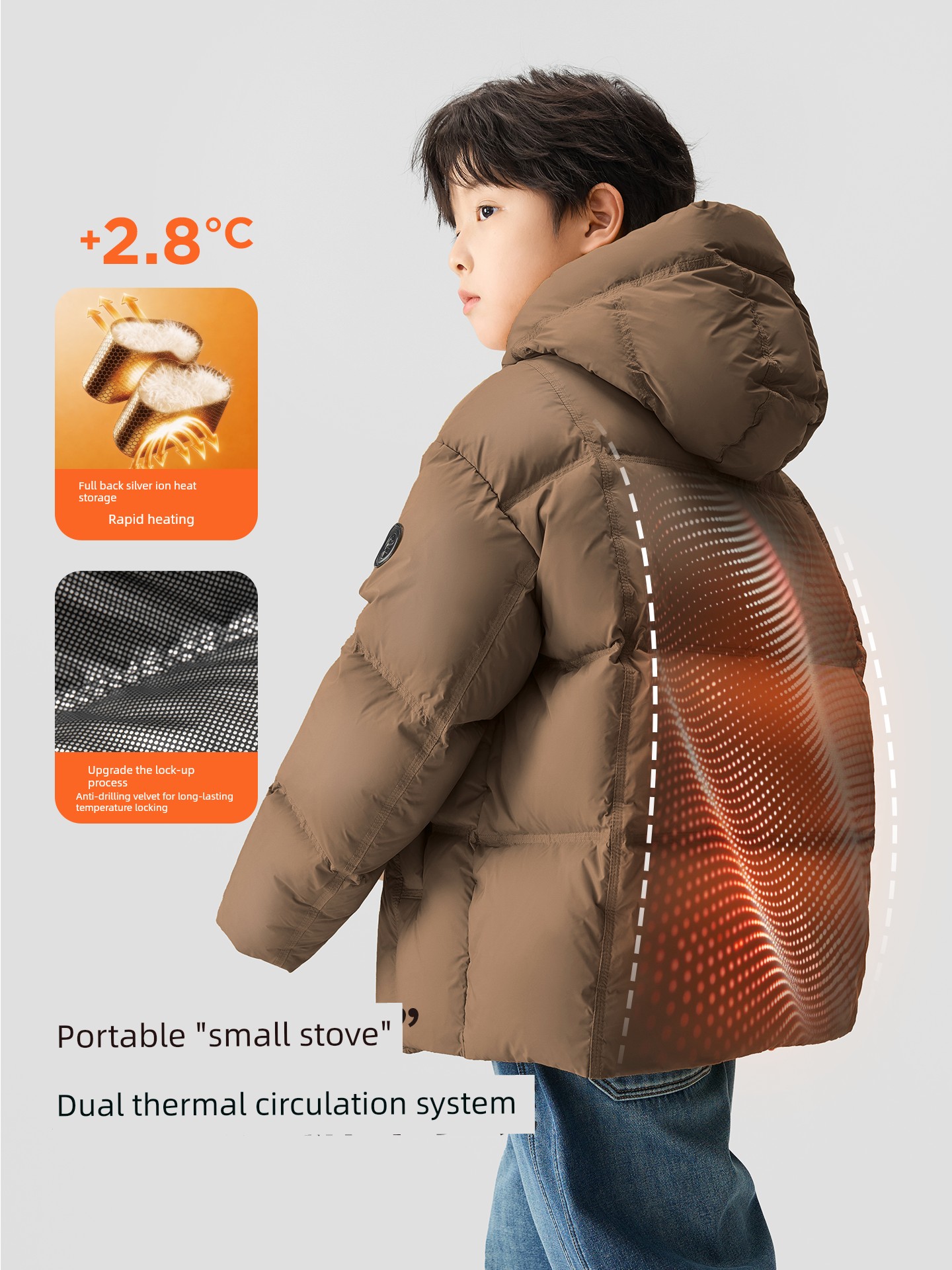 Zuoxi Children's Clothing Boys' down Jacket Winter Warm 2026 New Model Kids' Triple-Protection Thermal Storage Puffer Jacket for Older Children